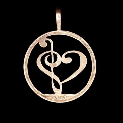 Treble Clef - Bass Clef Love Heart - Copper Penny (1900-1967)