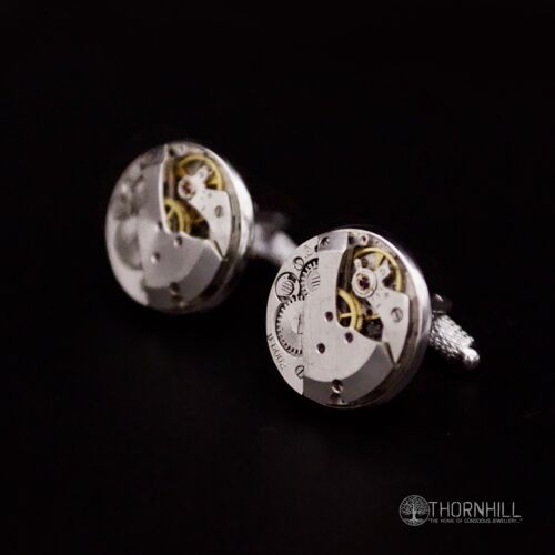 Watch mechanism Cufflinks (20mm round and silver in colour)