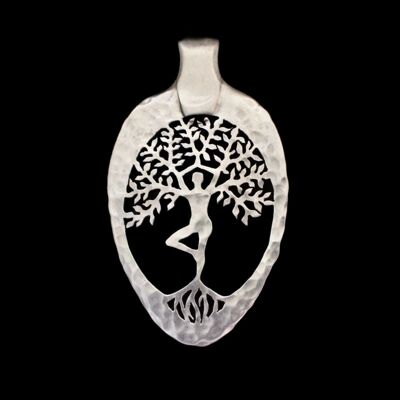 Yoga Woman Tree of Life - Cuchara de servir plateada (grande)