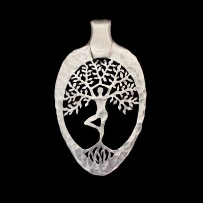Yoga Frau Baum des Lebens - Servierlöffel aus massivem Silber (größer)