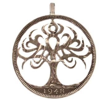 Pendentif pièce de monnaie arbre de vie celtique - demi-couronne non argentée (1947-67) 2