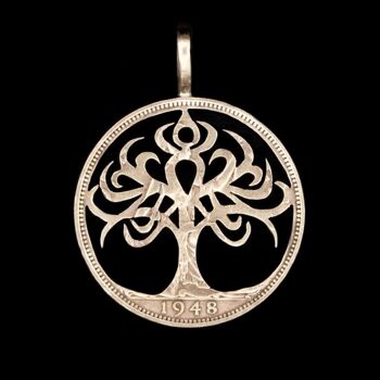 Pendentif pièce de monnaie arbre de vie celtique - New Ten Pence (1992-2013) 1