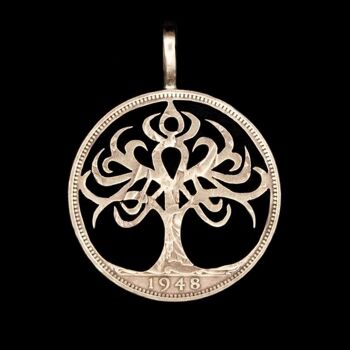 Pendentif pièce de monnaie arbre de vie celtique - Demi argent demi couronne (1920-47) 1
