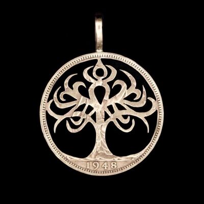 Colgante de moneda Celtic Tree of Life - Media corona de plata maciza (anterior a 1919)