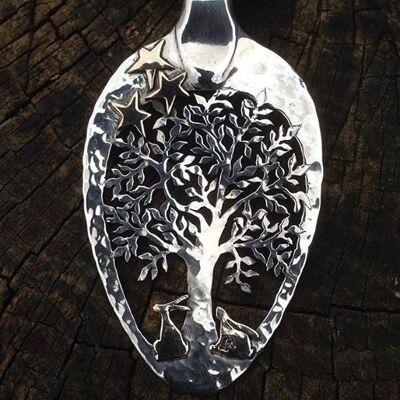 Notte stellata Oak Tree of Life - Cucchiaio da tavola in argento massiccio
