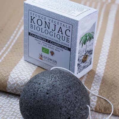 Organic Konjac sponge, with bamboo charcoal, in box