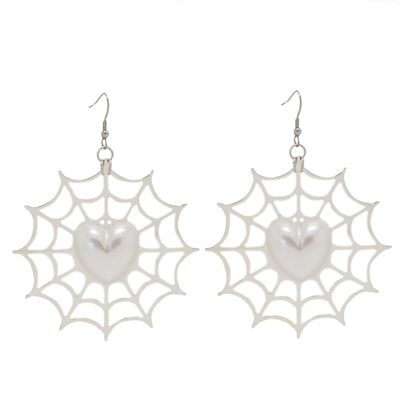 SPIDER PEARLY HEART EARRINGS - SILVER&WHITE