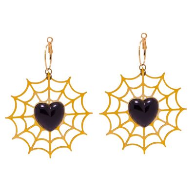 SPIDER PEARLY HEART EARRINGS - GOLD&BLACK