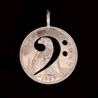 Bass Clef coin pendant - Solid Silver Two Shilling (pre 1919)