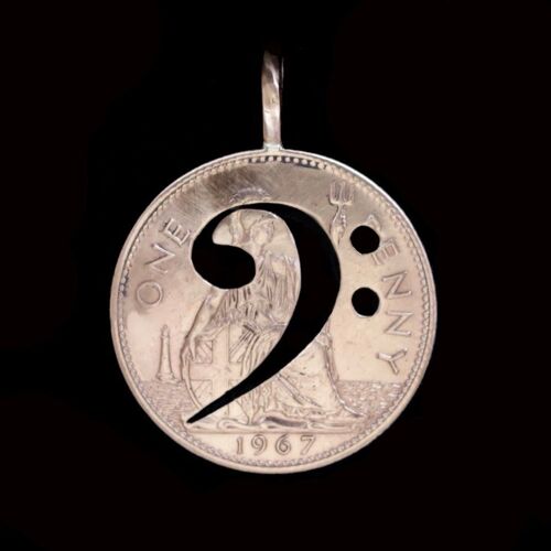 Bass Clef coin pendant - Solid Silver Half Crown (pre 1919)