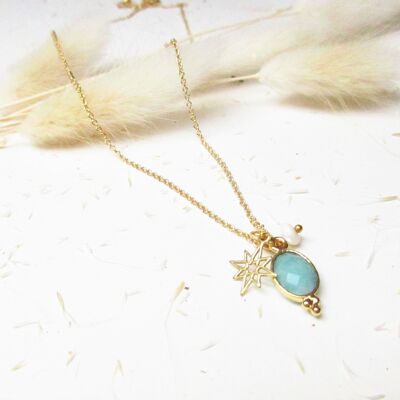 Amazonite / mother-of-pearl / star necklace