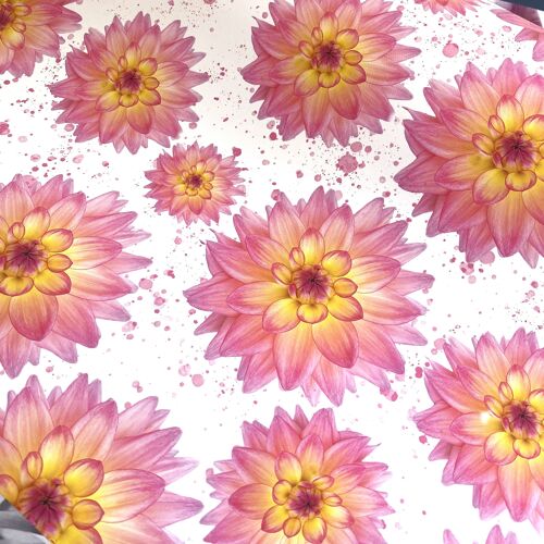 Pink Dhalia Gift Wrap and tag set - flower wrapping paper
