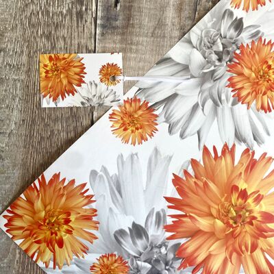 Orange Dhalia Gift Wrap und Tag Set - Blumen-Geschenkpapier - Orange Dhalias