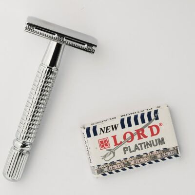 PAPILLON chrome safety razor + 5 platinum blades