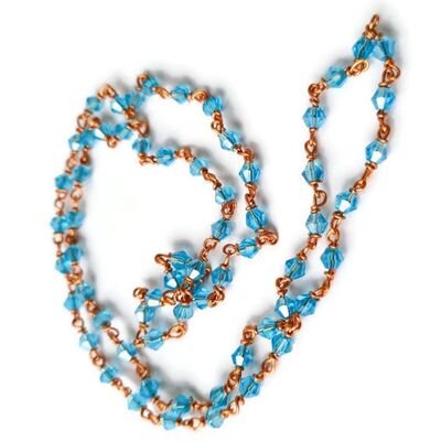 Handmade glass beaded necklace with copper wire, light blue beads