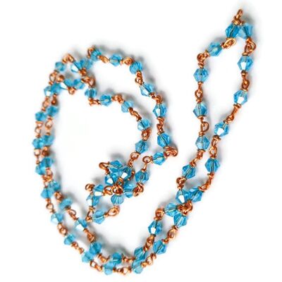 Handgefertigte Glasperlenkette mit Kupferdraht, hellblaue Perlen