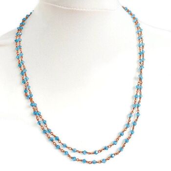 Collier fait main en perles de verre avec fil de cuivre, perles bleu clair 3