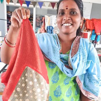 Emballage cadeau sari réutilisable, upcyclé et réversible - Moyen (45x45cm) 3