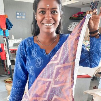 Emballage cadeau sari réutilisable, upcyclé et réversible - Grand (60x60cm) 2