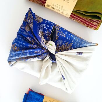Emballage cadeau sari réutilisable, upcyclé et réversible - Grand (60x60cm) 10