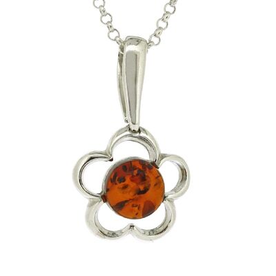 Classic Amber Flower Pendant with 18" Trace Chain and Presentation Box