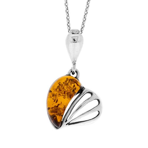 Classic Amber Flower Pendant with 18" Trace Chain and Presentation Box