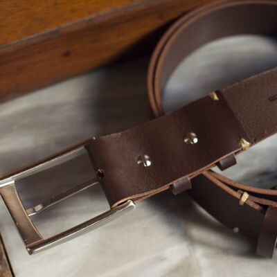 Cintura in cuoio marrone - 3 cm