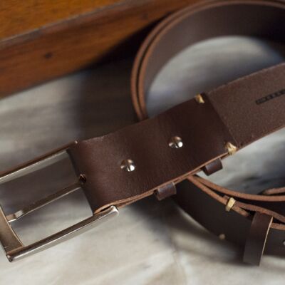 Cintura in cuoio marrone - 3,5 cm