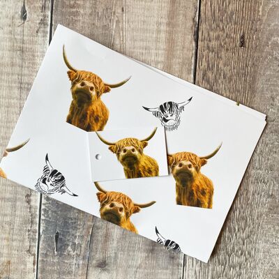 Highland cow gift wrap and tag set - wrapping paper
