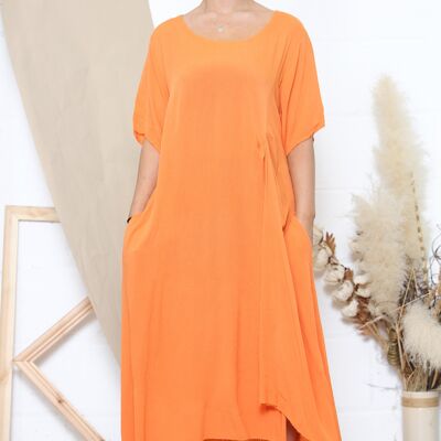 Orangefarbenes, entspanntes Kleid mit Taschen