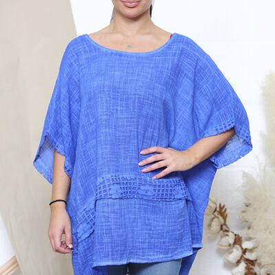 Royal Blue lightweight top with floral lace trim