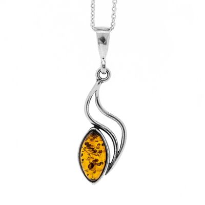 Cognac amber Squiggle Pendant with 18" Trace Chain and Presentation Box