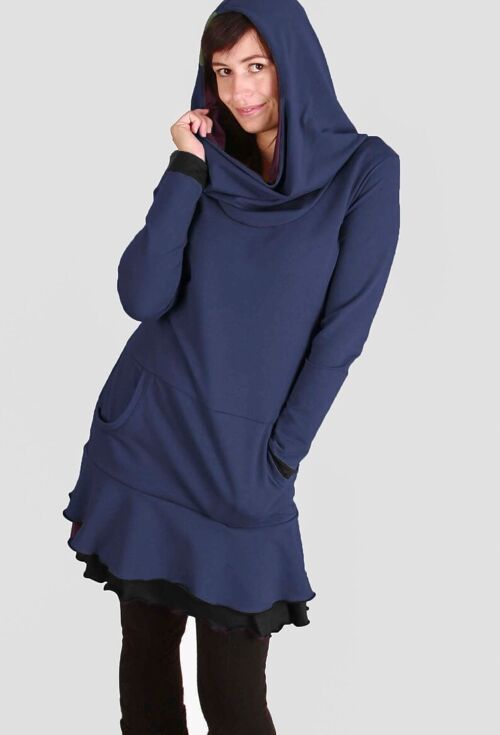 PIPPURI dress • YUMMI •-dark blue, black, hood