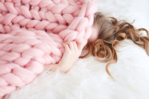 Couvre lit XXL laine mérinos 170 x 100 cm Pastel roze