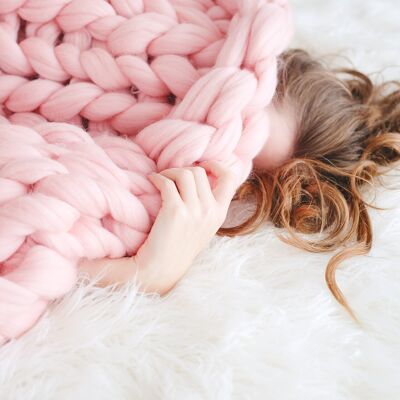 XXL merino wool bedspread 170 x 100 cm Pastel roze