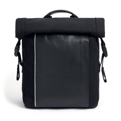 Black leather and canvas Rucksack for Brompton bike