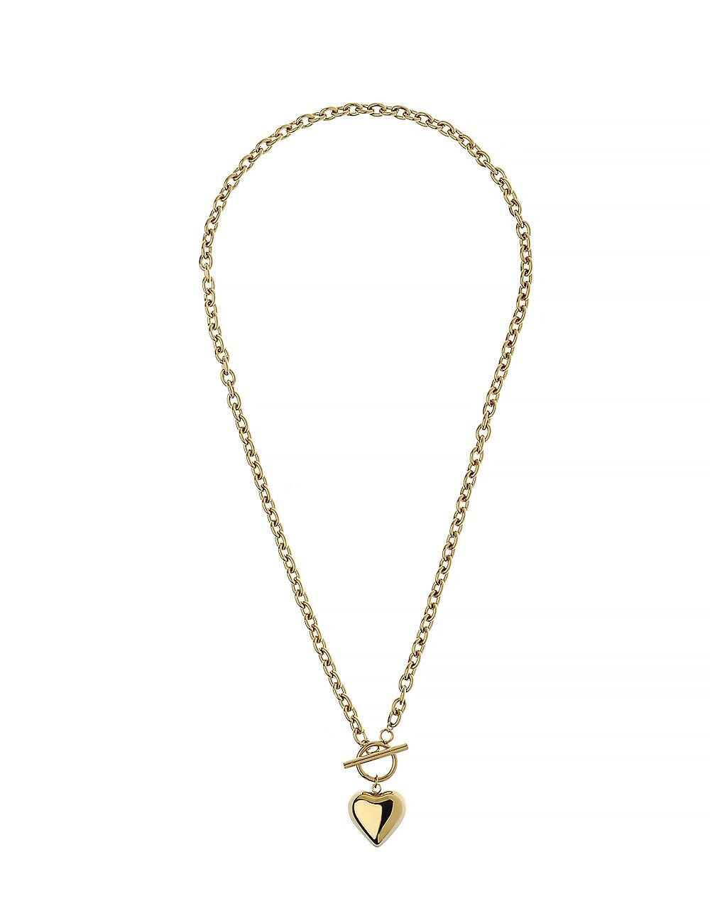 Collana con catena a maglie in acciaio inossidabile PVD oro 18K Gilded Love Ties con cuore a T