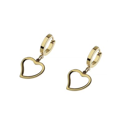 Orecchino a cerchio Radiant Embrace in acciaio inossidabile PVD oro 18K con pendente a forma di cuore
