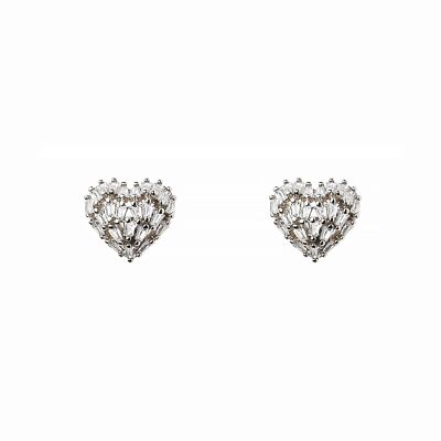 Rhodium Brass Heart with Crystal Stones Post Earring