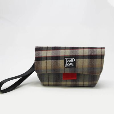 Sac bandoulière FLAP MN Tartan rayures beige-bleu clair-gris foncé-rouge