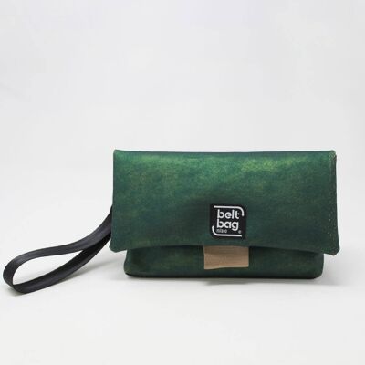 Bolso bandolera FLAP MN Polipiel verde jaspeado dorado