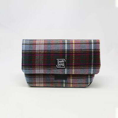 Sac bandoulière FLAP MD Tartan bleu clair-vert foncé-violet à rayures noires