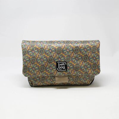 FLAP MD shoulder bag Beige suede imitation leather with rosette pattern