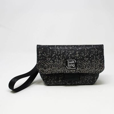 Borsa tracolla FLAP MN Similpelle fantasia gocce bianco-nero