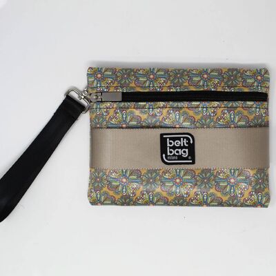 Pochette POUCH F Símil piel ante beige con estampado de rosetas