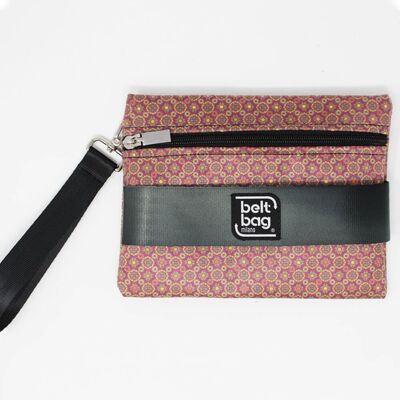 POUCH F pochette Pink suede imitation leather with dots pattern