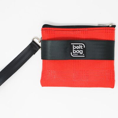 POUCH UP pochette Tweed printed imitation leather in red color