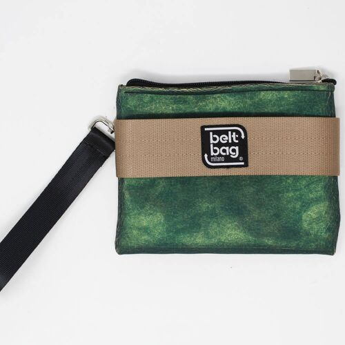 Pochette POUCH UP Similpelle verde screziata in oro