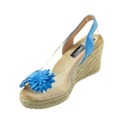 Sandalo donna sparto azzurro con zeppa - Confezione 6 taglie
