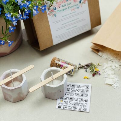 Kit for making two Flowery Soy Wax Candles with concrete candlesticks included